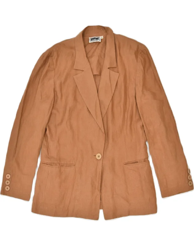 LUISA SPAGNOLI Womens 1 Button Blazer Jacket IT 46 Large Brown Faux Fur Jacket Real Fur Jacket Shearling Jacket