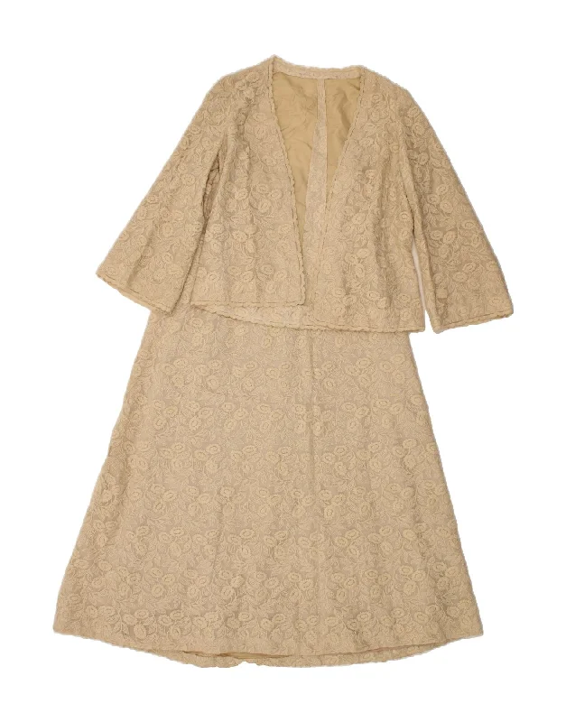 VINTAGE Womens 2 Piece Skirt Set UK 12 Medium W27  Beige Floral belted skirt waist