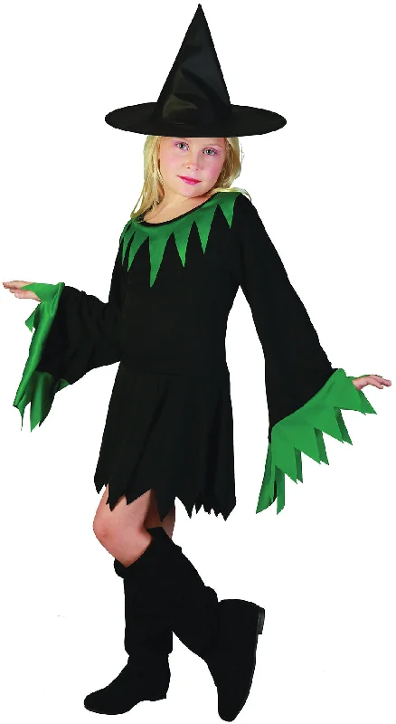 Girls Wicked Witch Halloween Fancy Dress Costume Crew Neckline Sporty