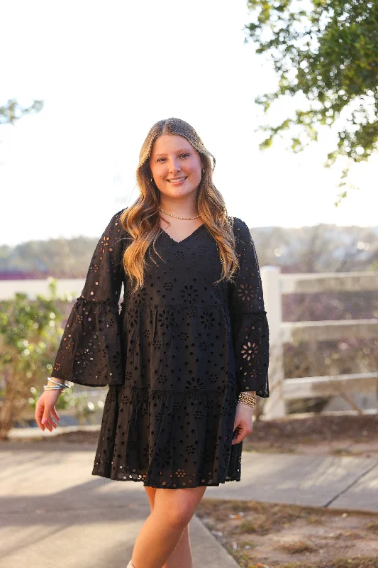 Meredith Eyelet Dress in Black Tunics Luxurious high-end