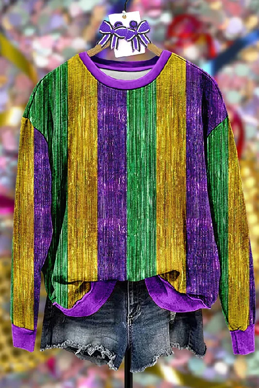 Vintage Carnival Stripe Print Sweatshirt Hoodie with Hem Drawcord Adjustable Customizable