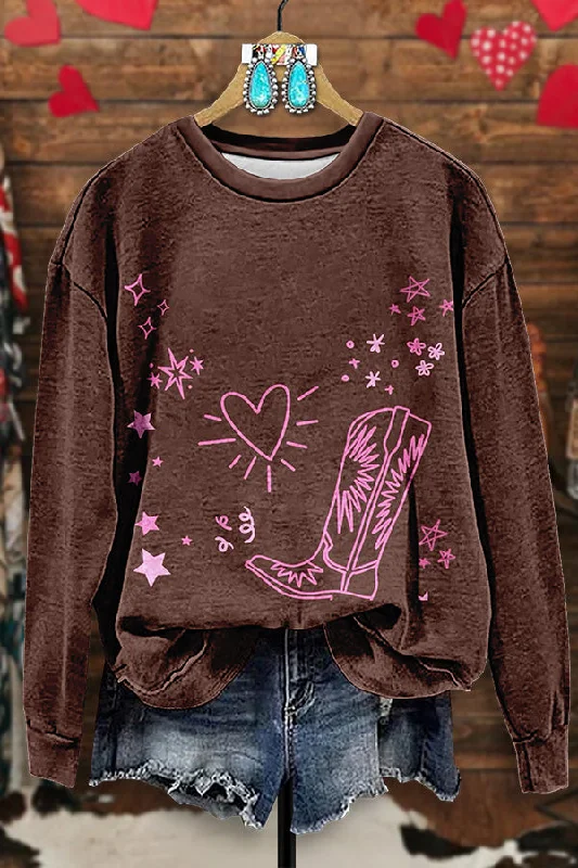 Vintage Western Valentine's Day Sweatshirt Hoodie with Gradient Ombre Colorful