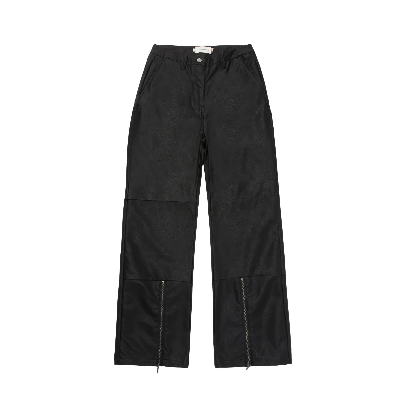 Womens Honor The Gift Pleather Zipper Pant 'Black' Relaxed High-Waist Trousers