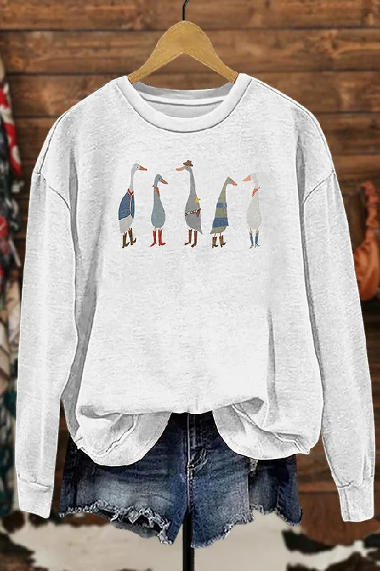 Cowboy Geese Art Prints Sweatshirt Hoodie with Distressed Vintage Worn
