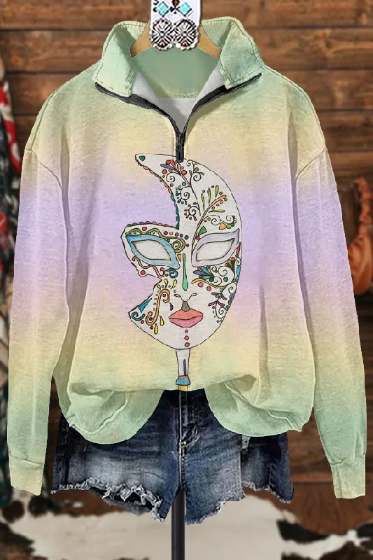 Classic Contrast Mardi Gras Sweatshirt Hoodie Crop Top Short Trendy