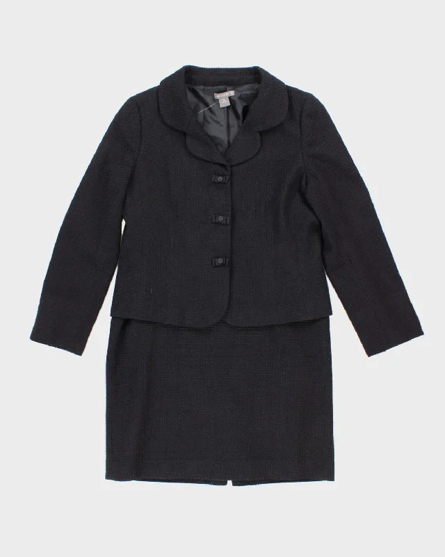 Ann Taylor Navy Textured Suit Jacket and Skirt Set - M Welt Pockets Slit Pockets Flap Pockets