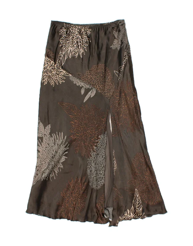 FENN WRIGHT MANSON Womens Maxi Skirt UK 14 Large  Brown Floral Viscose velvet skirt glossy