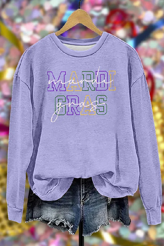 Comfort Colorful Mardi Gras Sweatshirt Hoodie with Tied Waist Feminine Flattering