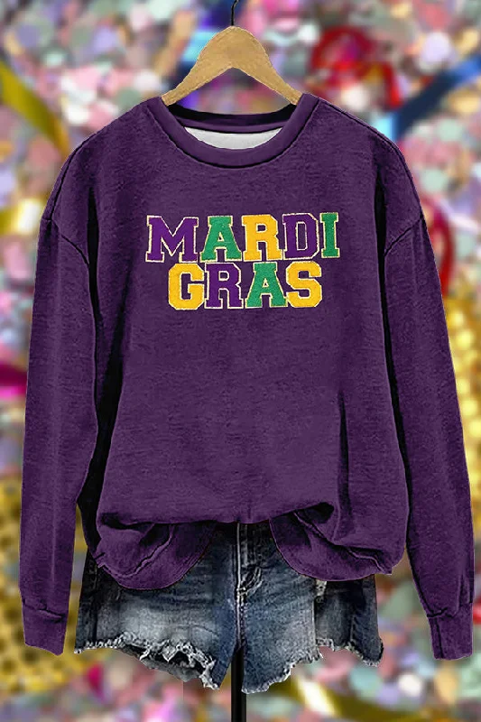 Mardi Gras Simple Lettering Sweatshirt Hoodie with Cropped Fit Short Trendy