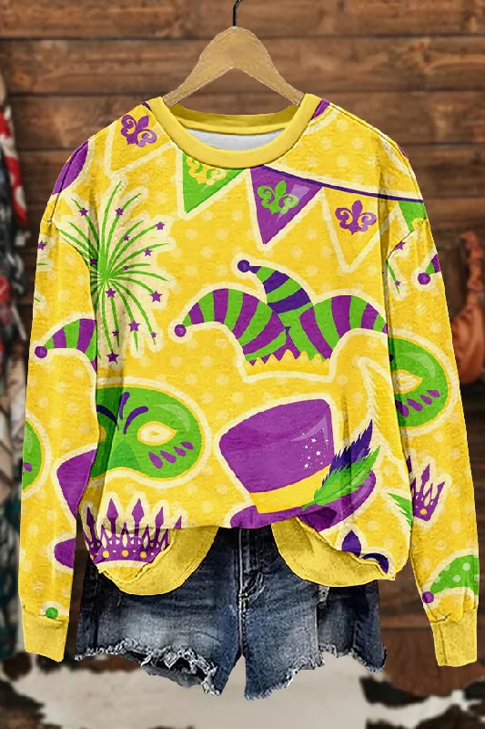 Cute Mardi Gras Print Sweatshirt Hoodie with Oversized Fit Loose Comfortable