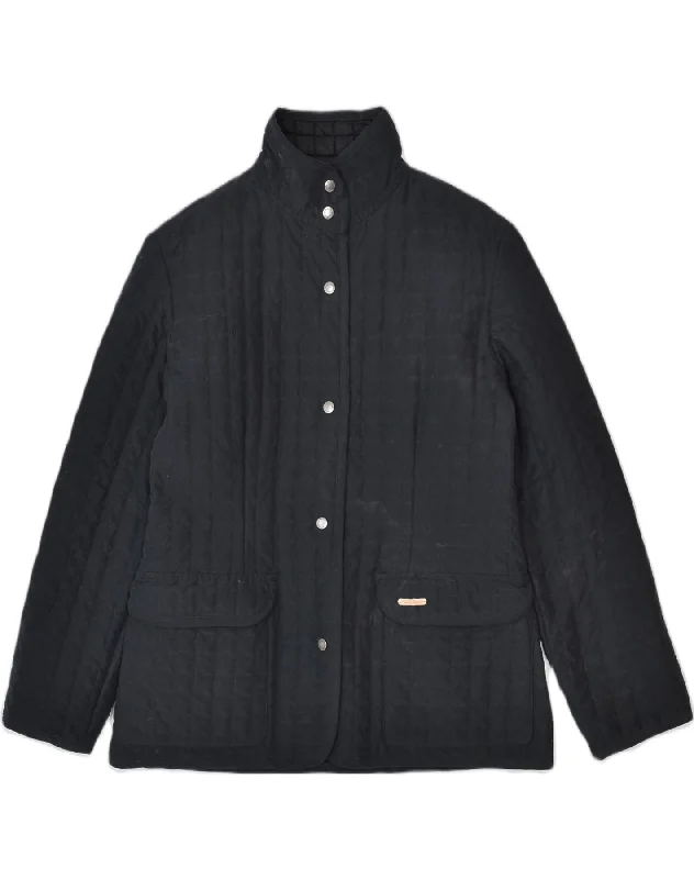CONTE OF FLORENCE Womens Quilted Jacket UK 14 Large Black Polyester Cotton Fabric Linen Fabric Terry Fabric