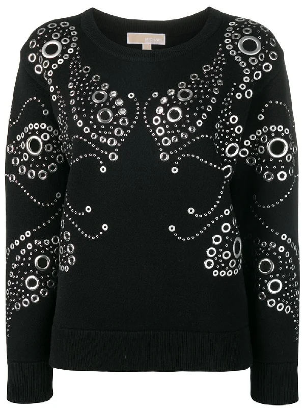 studded detail sweatshirt Hoodie with Rhinestones Sparkly Elegant