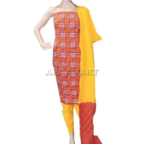 Orange and Yellow Tie and Dye Dress Material Off-the-shoulder Chic Trendy