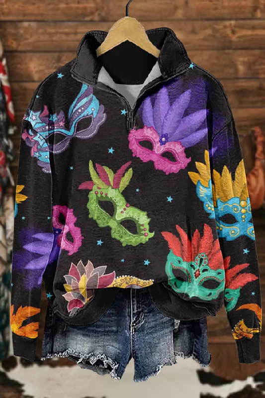 Stylish Mardi Gras Print Sweatshirt Hoodie with Lining Warm Insulated