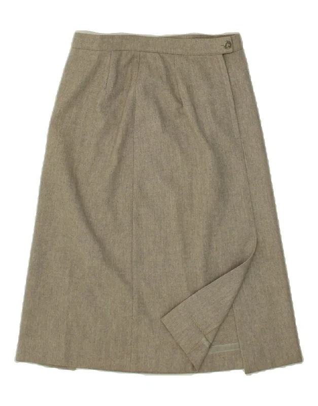VINTAGE Womens A-Line Skirt UK 10 Small W26  Grey Wool leather skirt modern