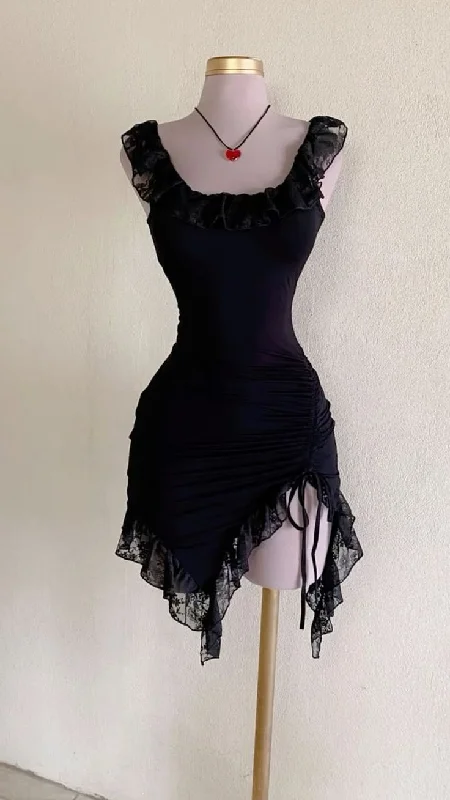 Black Straps Sheath Lace Short Party Dress Mini Birthday Outfits, DP4020 Glittery Long Formal