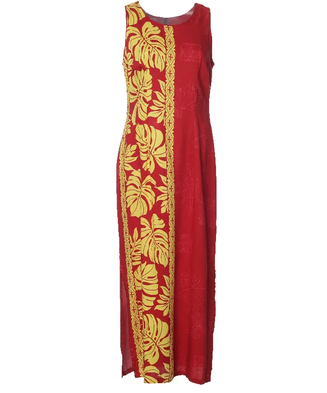 Long Maxi Hawaiian Dress Prince Kuhio Red-Gold Tunics Custom made