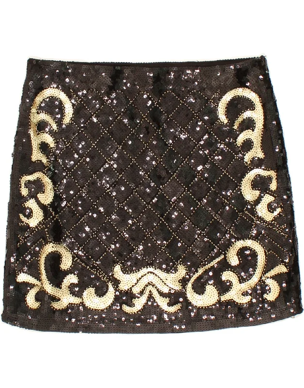 VINTAGE Womens Graphic Sequin Mini Skirt Medium W30 Black Geometric lace skirt romantic