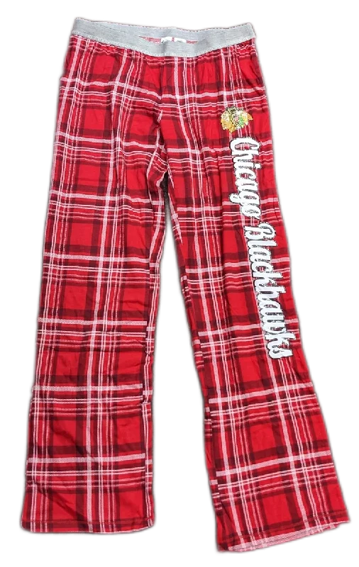 Chicago Blackhawks Womens Formation Knit Printed Plaid Pajama Pants Chic Slim Fit Pants