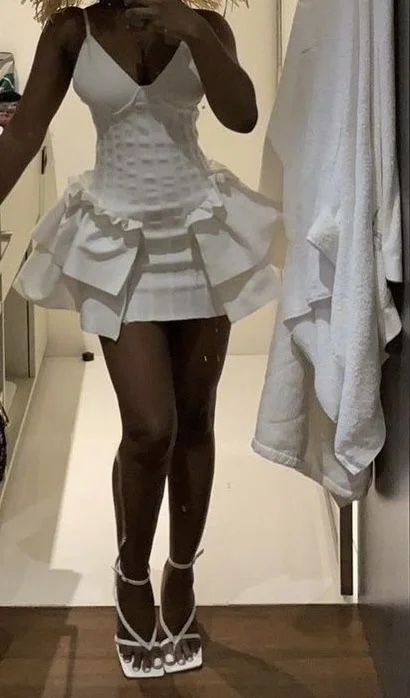 White Straps V Neck A-Line Short Party Dress Birthday Outfits, DP3105 empire Waist empire