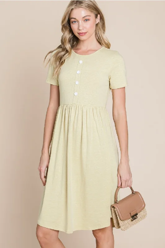 Lime Comfy Dress with Button Accents sweetheart Neckline Romantic