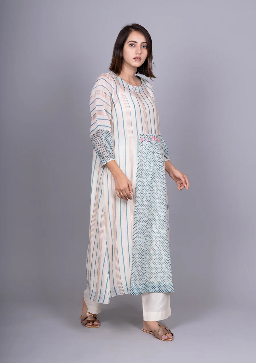 Chanderi Front Gathering Bandhani Dress with slip Tunics Formal black