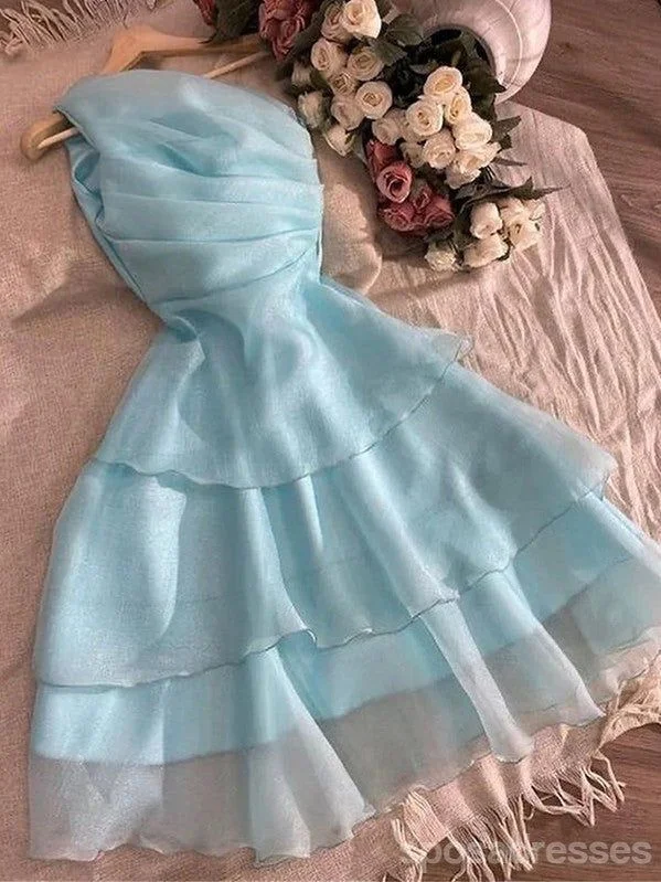 Light Blue One Shoulder Tiered Short Party Dress Homecoming Dress, DP3180 Lace Sexy Club