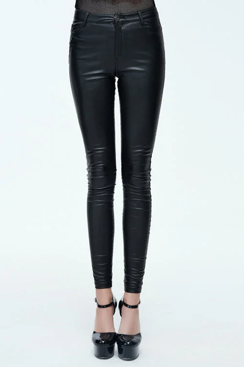 Black Simple Style Tight Leather Womens Pants Casual Yoga Pants