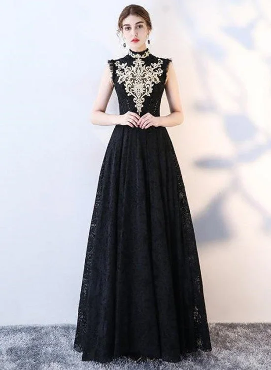 Elegant Black Long Party Dress, Formal Gowns For Occasion, Prom Dressses Tunics Floral girly
