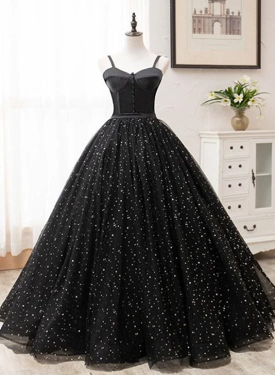 Beautiful Black Prom Dresses, Princess Spaghetti Straps Sleeveless Backless Party Dress Tunics Favorite customer