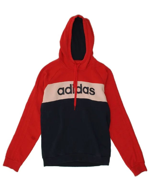 ADIDAS Womens Graphic Hoodie Jumper UK 10 Small Multicoloured Colourblock Hoodie with Hem Detail Decorative Unique
