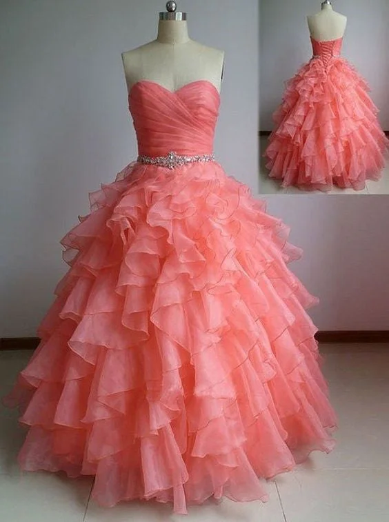 Beautiful Coral Organza Sweetheart Prom Gown, Lovely Ball Gown Party Dress, Organza Formal Dress Tunics Practical easy-care