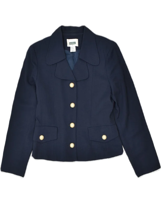 VINTAGE Womens 4 Button Blazer Jacket US 4 Small Navy Blue Rayon Jacket Velvet Jacket Corduroy Jacket