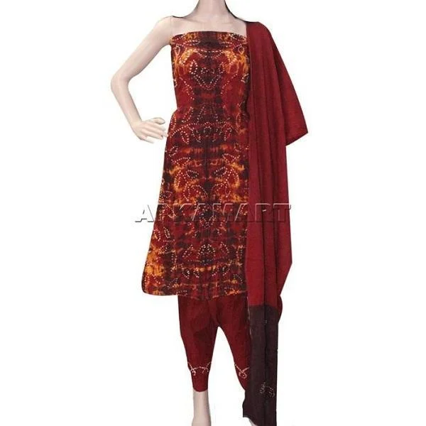 Fiery Red Tie and Dye Dress Material Pencil Office Professional