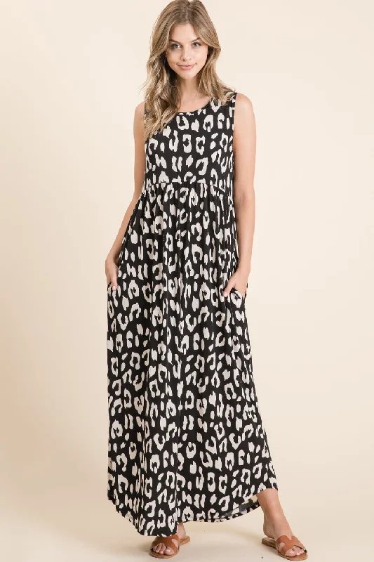 Leopard Print Comfy Dress Tunics Solid Classic