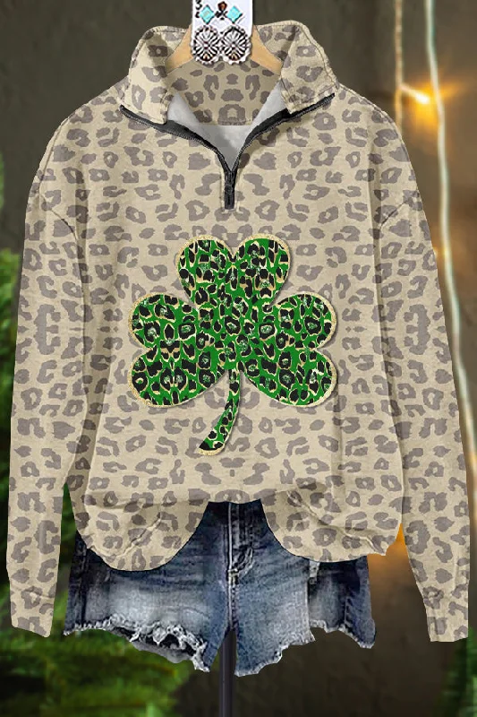 Classic Contrast St. Patrick's Day Print Sweatshirt Cotton Hoodie Fleece Lining Warmth