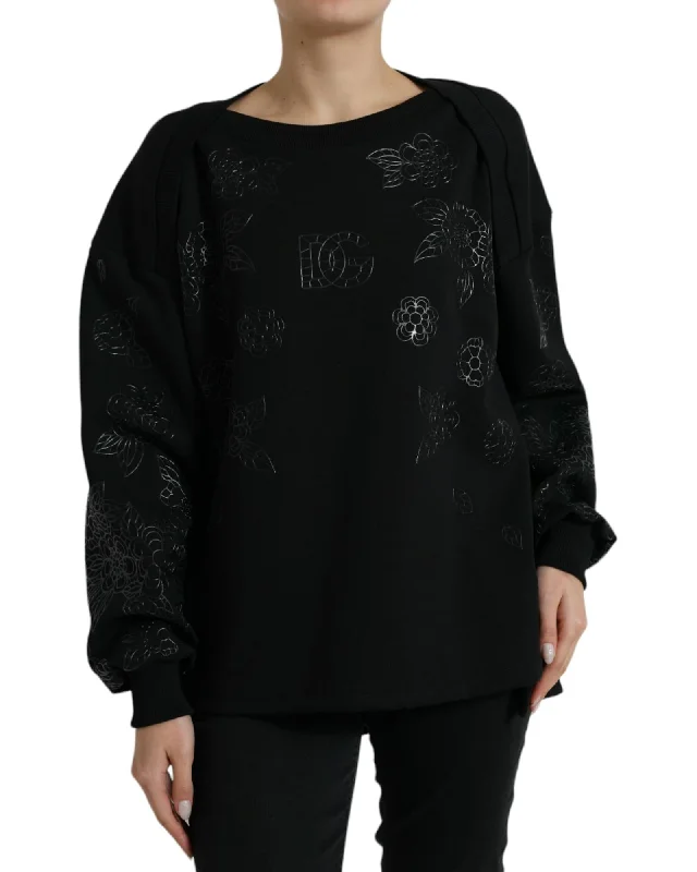 Dolce & Gabbana  Floral Print Sweatshirt Black TSH84221 Hoodie with Drawcord Adjustable Secure