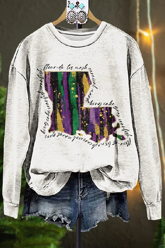 Classic Contrast Mardi Gras Sweatshirt Hoodie with Hem Patch Decorative Personalized
