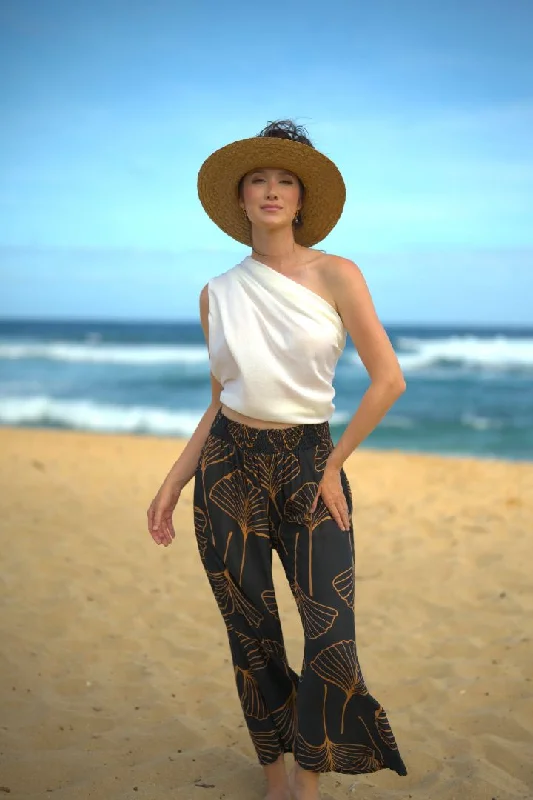 Palazzo Pants - Gingko in Black & Bronze Trendy High-Waist Trousers