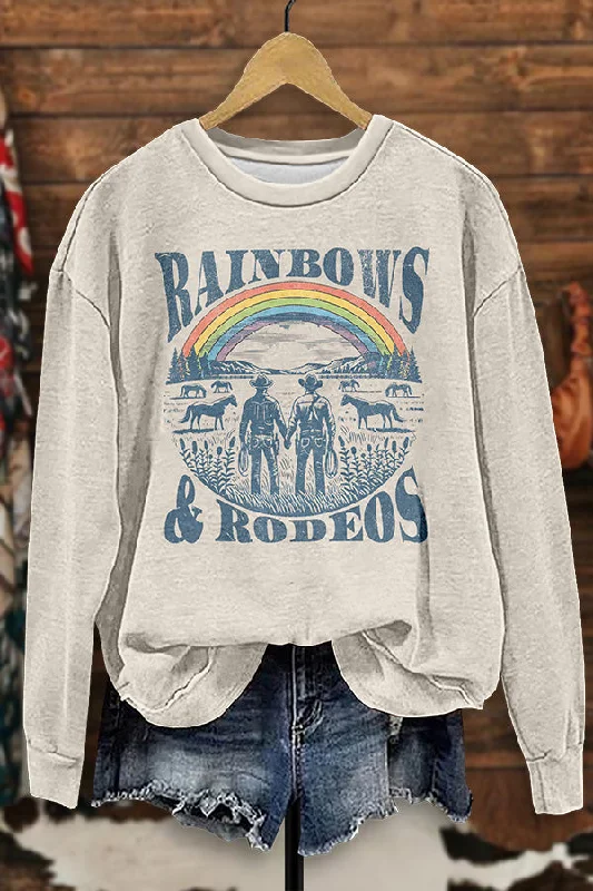 Rainbow Rodeo Retro Sweatshirt Hoodie with Ribbed Hem Stretchable Secure