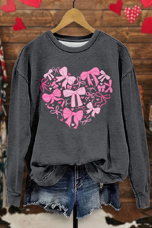 Valentine's Day Heart Bow Print Sweatshirt Hoodie Crop Top Short Trendy