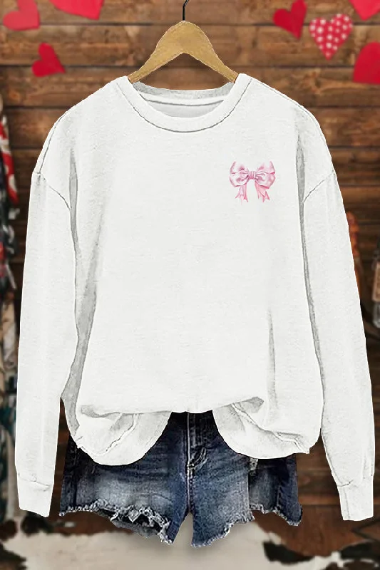 Bow Letter Print Sweatshirt Zip Hoodie Drawstring Kangaroo Pocket
