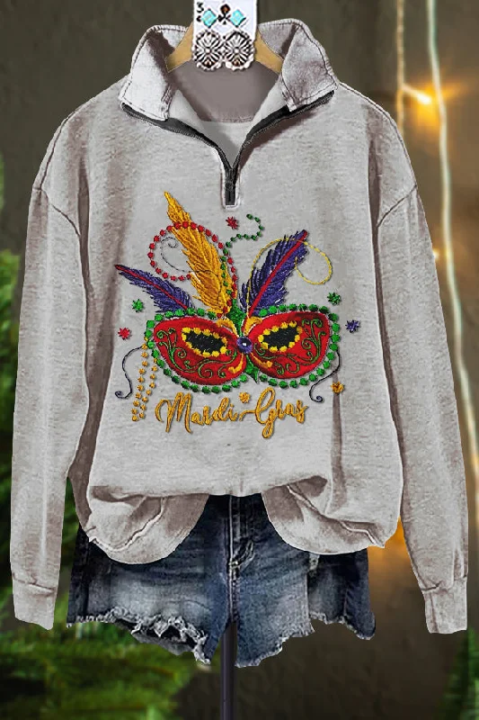 Classic Contrast Mardi Gras Sweatshirt Cotton Hoodie Fleece Lining Warmth