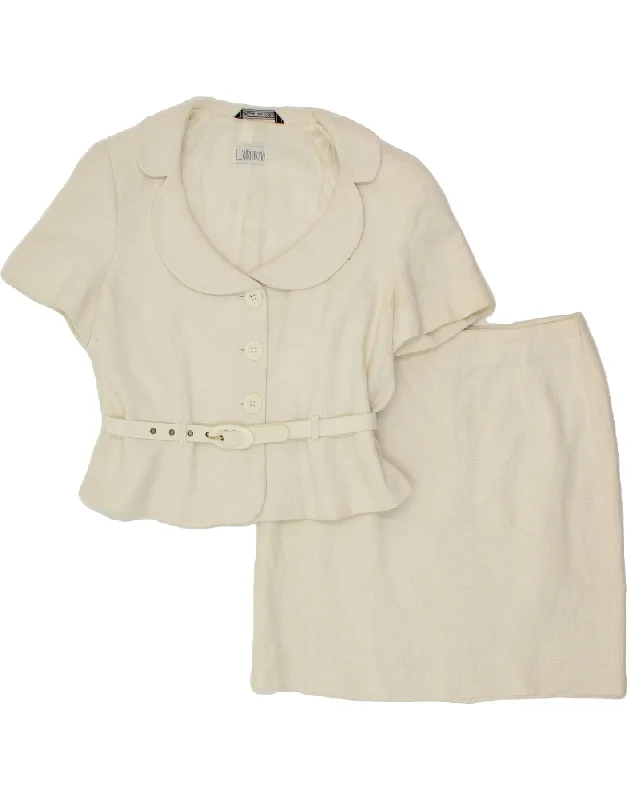 L'ALTRA MODA Womens 3 Button 2 Piece Skirt Set UK 14 Medium W30  Off White silk skirt lustrous