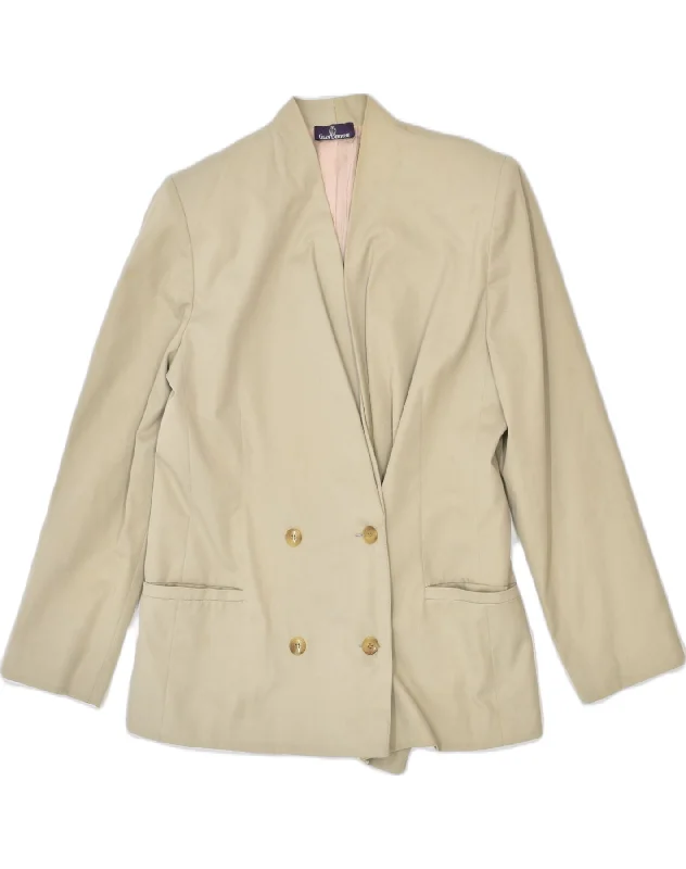 VINTAGE Womens Double Breasted Blazer Jacket UK 14 Large Beige Oversized Jacket Tailored Jacket Straight Jacket