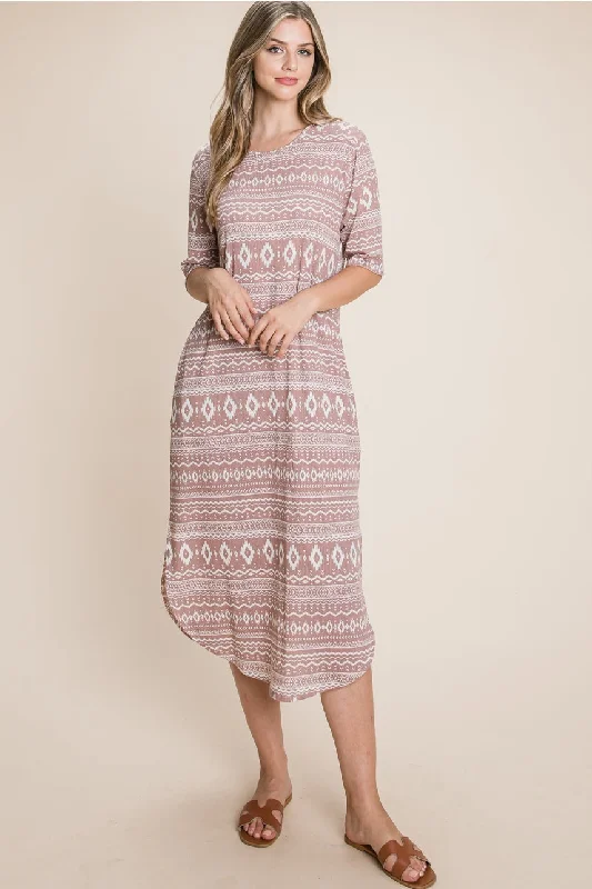 Aztec Print Comfy Dress in Mauve Tunics stripes playful