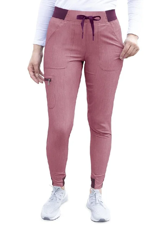 Pro Heather Collection Jogger Scrub Pant by Adar (Regular) XXS-3XL / Heather Wine Stylish Paperbag Waist Pants