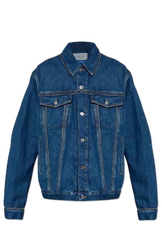 Off-White Denim Jacket in NAVY BLUE - M Toggled Jacket Drawstring Jacket Belted Jacket