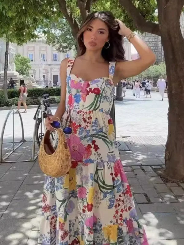 Women's floral suspender dress Tunics Mesh breathable