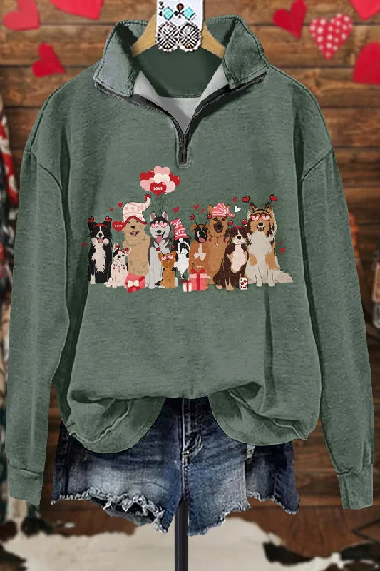 Elegant Contrast Valentine's Day Dog Sweatshirt Hoodie with Cuffed Sleeves Snug Secure